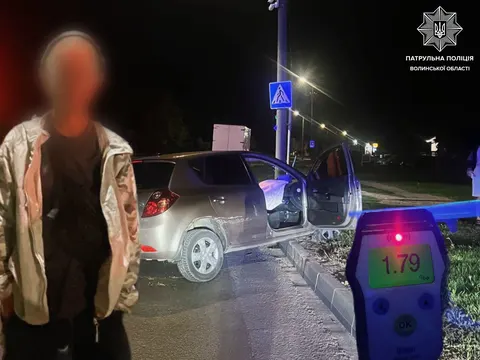 У Луцьку нетверезий водій Kia вночі зніс бордюр: що показав Драгер