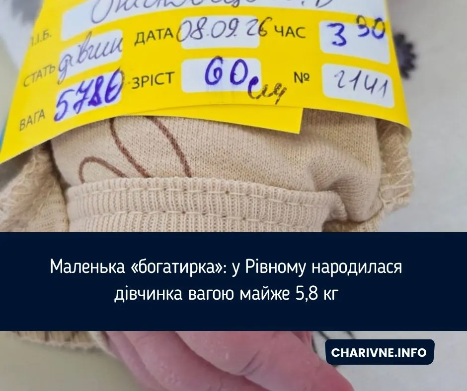 У Рівному народилася дівчинка-«богатирка» вагою майже 5,8 кг